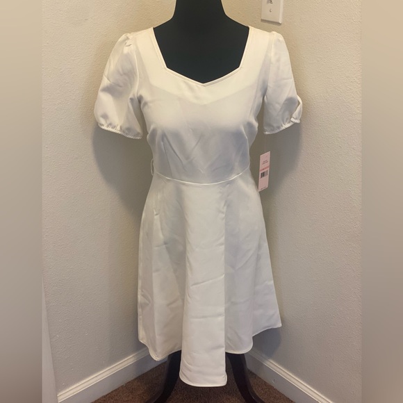 Nanette Lepore Dresses & Skirts - Nanette Lepore Cream Fit Flare Dress Stretch A Line Puff Sleeve 2 NEW $128